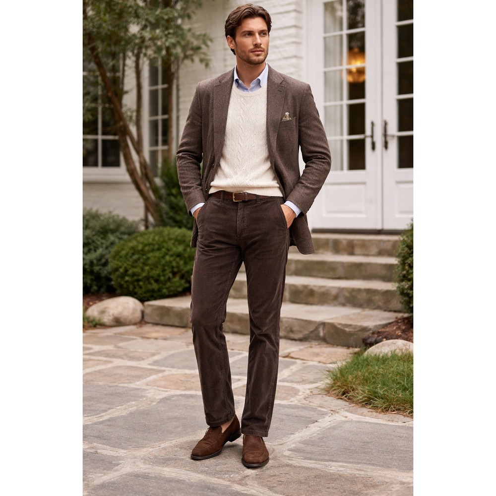 Polo Ralph Lauren Preston Pant Men 34/32 Brown Corduroy Straight Leg VTG Trouser